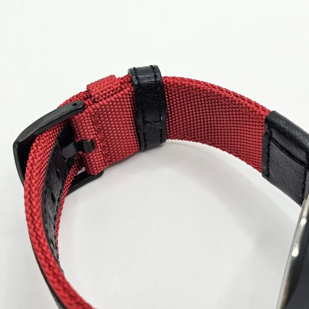 Men's 42MM Military Field Watch Black Case Black‎ Dial Red Black Canvas Bands